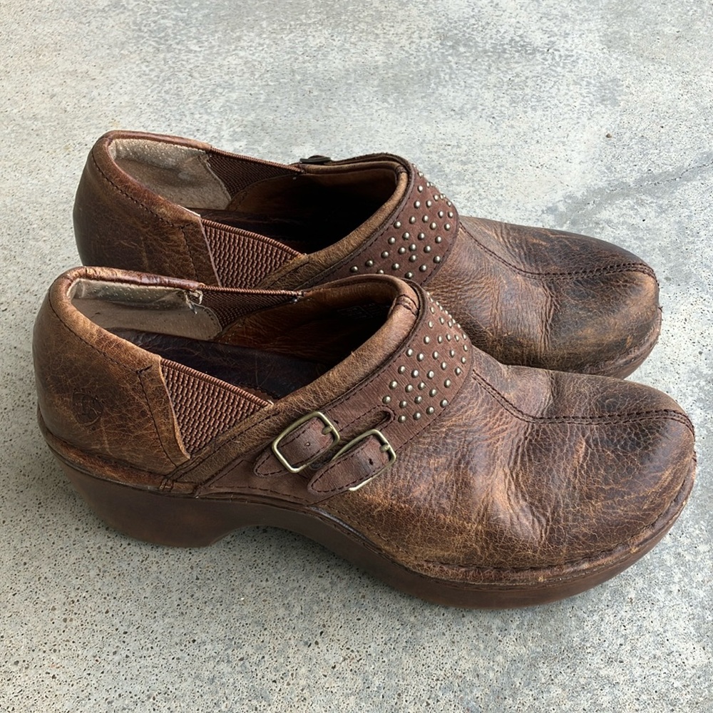 Ariat Brown Leather Western Wedge Heel Comfort Clogs, 9